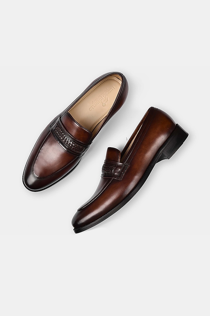 Brown Hand-Weaved Loafers by Luxuro Formello at Pernia's Pop Up Shop