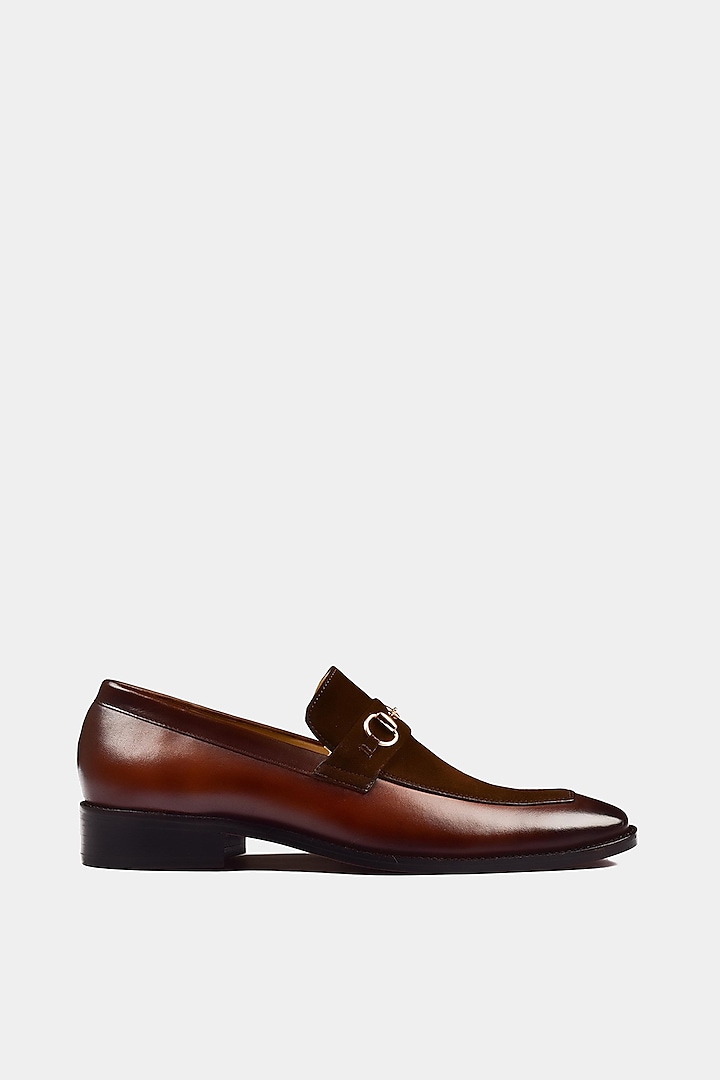 Brown Suede Leather Loafers by Luxuro Formello