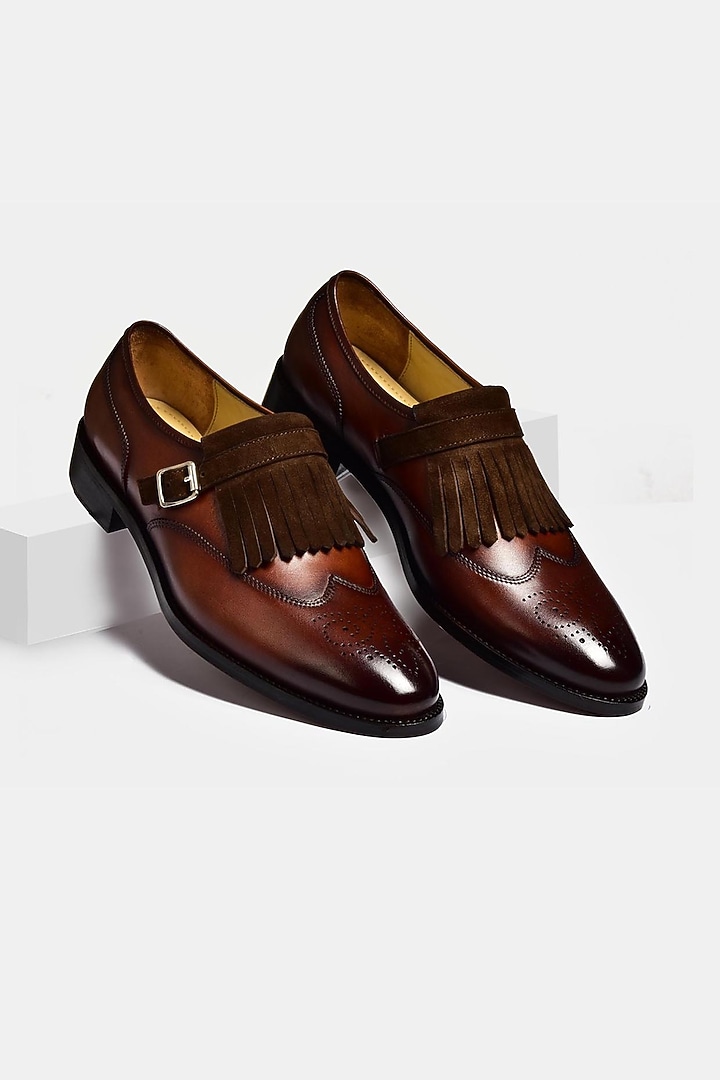 Brown Suede Leather Loafers With Monk Straps by Luxuro Formello at Pernia's Pop Up Shop
