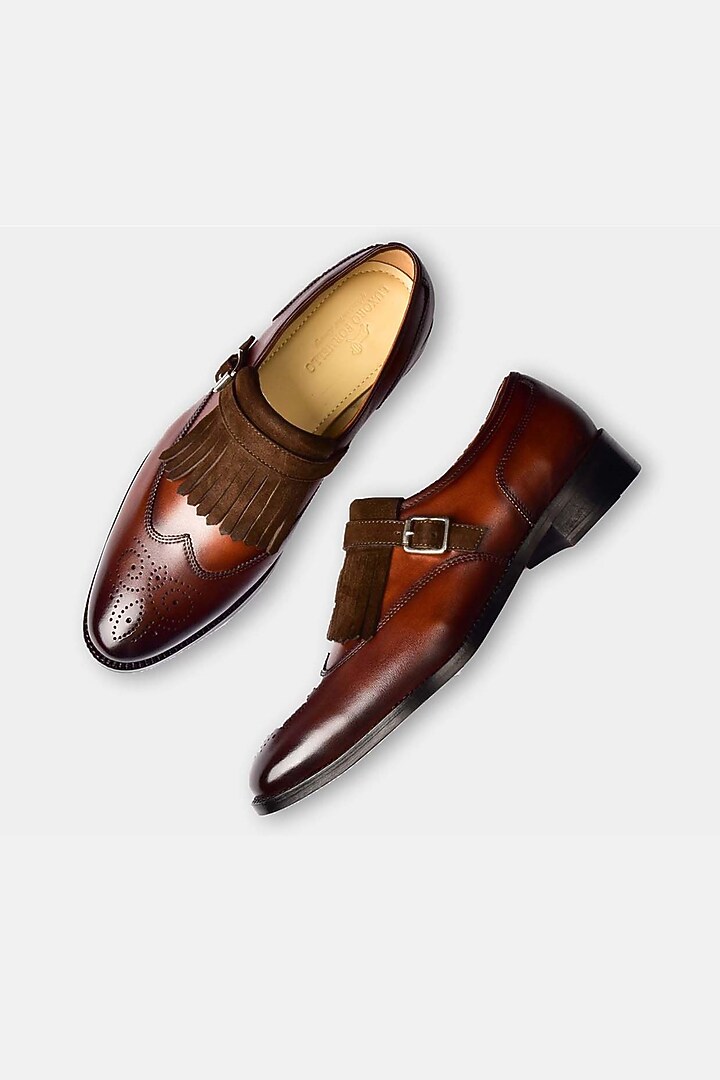 Brown Suede Leather Loafers With Monk Straps by Luxuro Formello at Pernia's Pop Up Shop