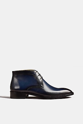 Blue Hand Stitched Chukka Boots by Luxuro Formello