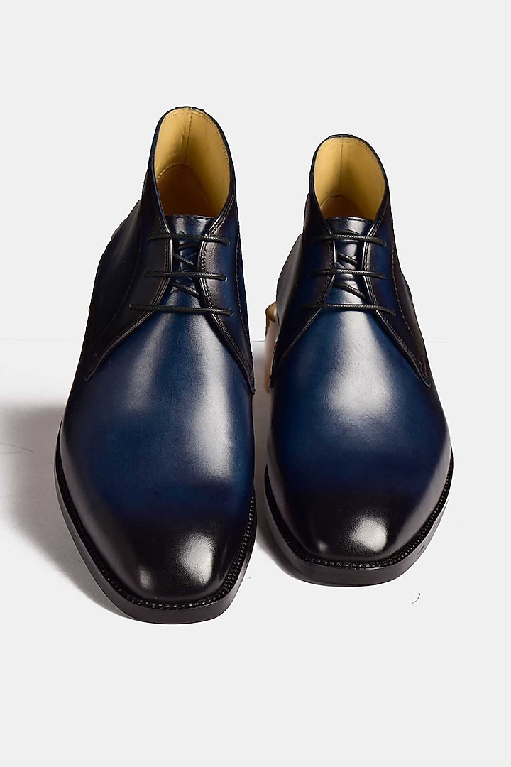 Blue Hand Stitched Chukka Boots by Luxuro Formello at Pernia's Pop Up Shop
