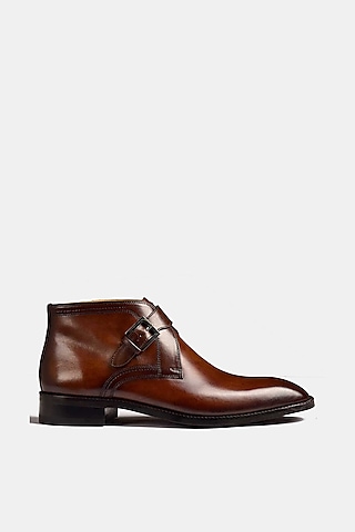 Brown Single Buckled Boots by Luxuro Formello