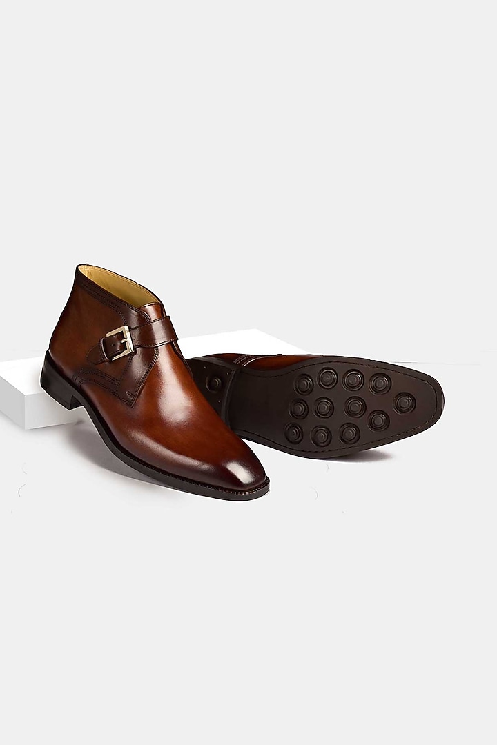 Brown Single Buckled Boots by Luxuro Formello at Pernia's Pop Up Shop