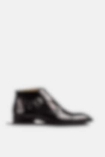Black Double Monk Strapped Shoes by Luxuro Formello