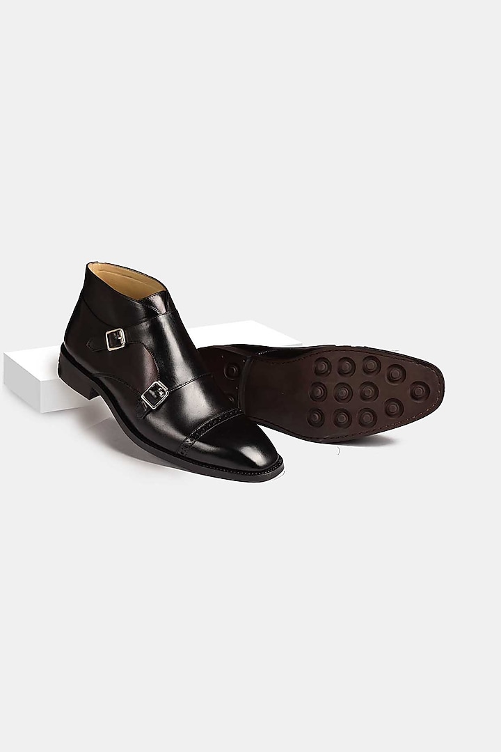 Black Double Monk Strapped Shoes by Luxuro Formello at Pernia's Pop Up Shop