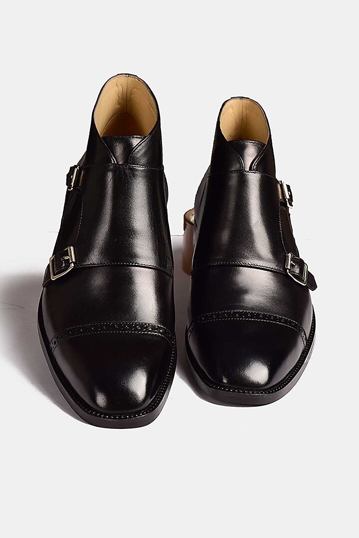 Black Double Monk Strapped Shoes by Luxuro Formello at Pernia's Pop Up Shop