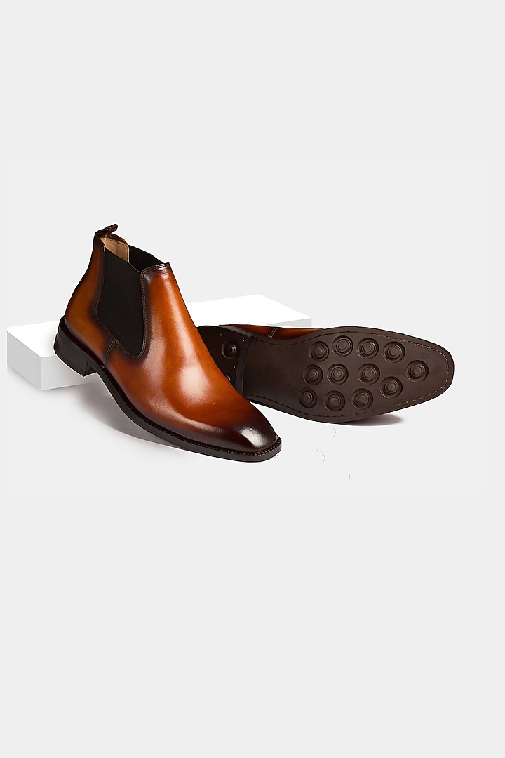 Brown Hand Dyed Chelsea Boots by Luxuro Formello at Pernia's Pop Up Shop