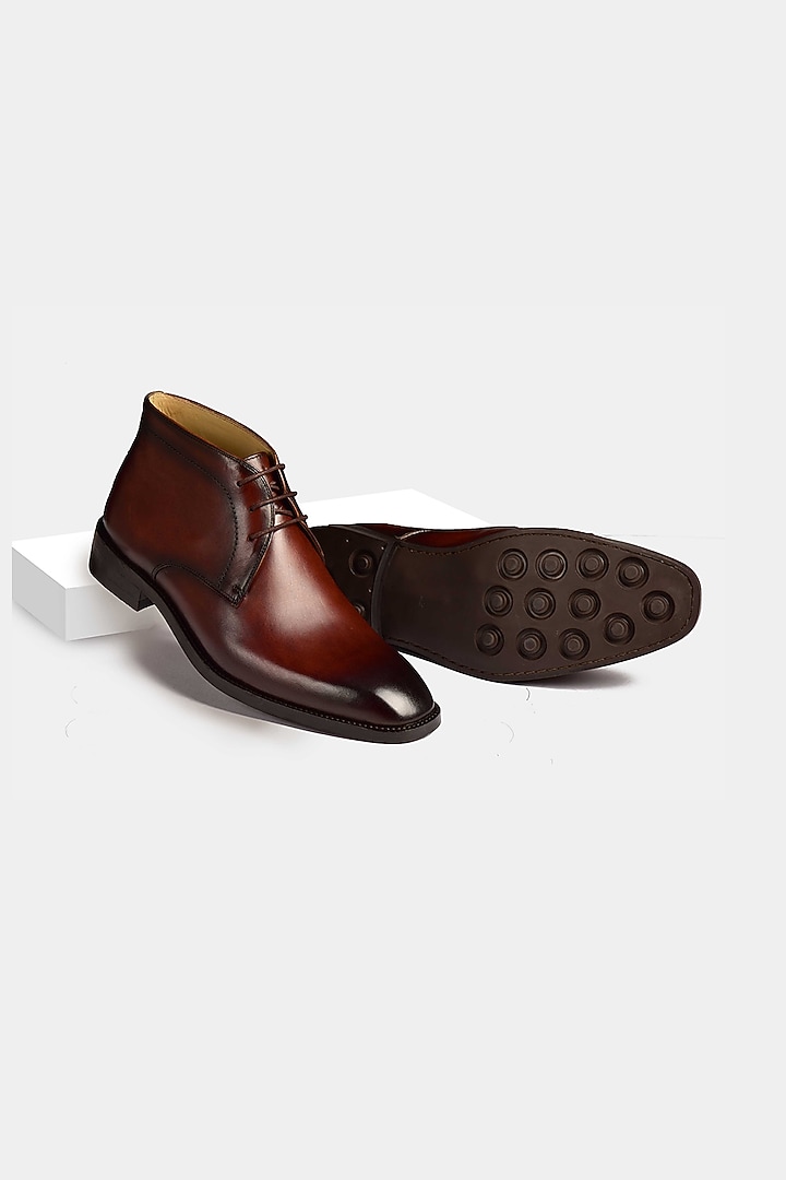 Brown Hand Dyed Lace Up Boots by Luxuro Formello at Pernia's Pop Up Shop