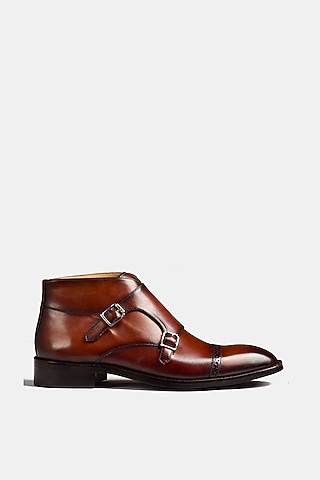 Brown Boots With Double Buckles by Luxuro Formello