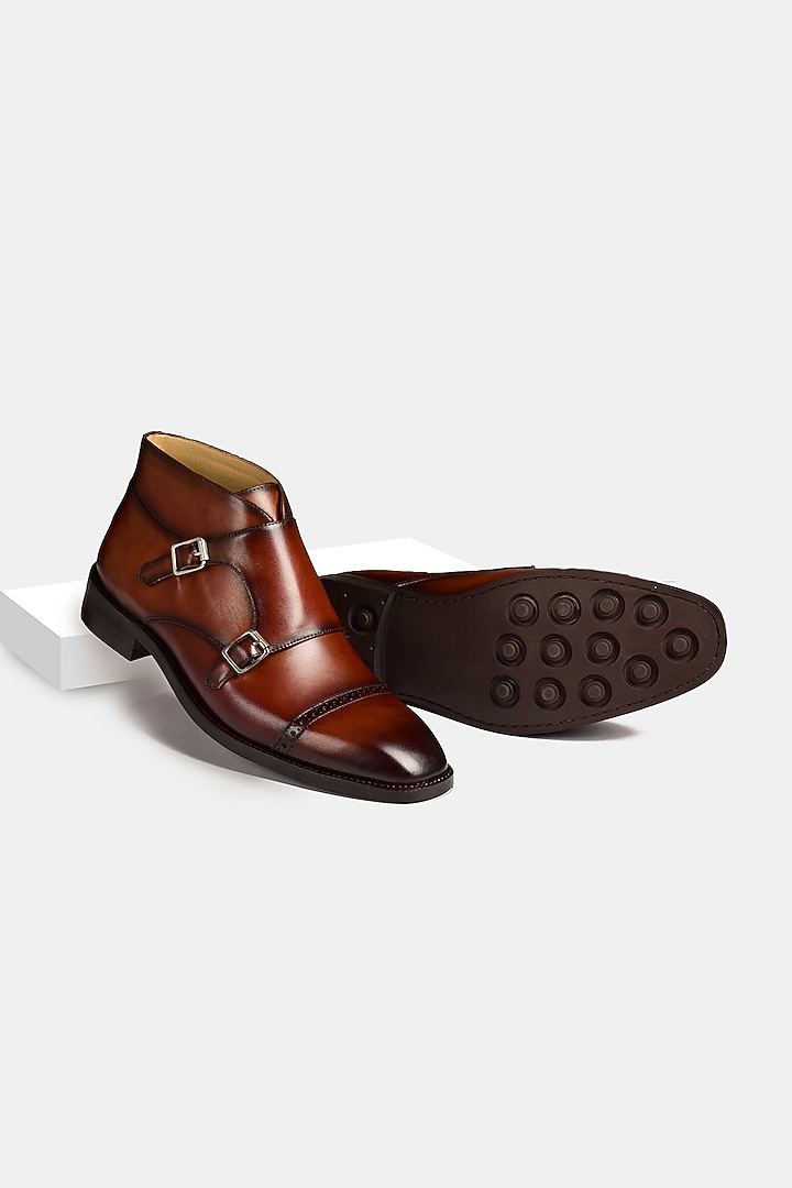 Brown Boots With Double Buckles by Luxuro Formello at Pernia's Pop Up Shop