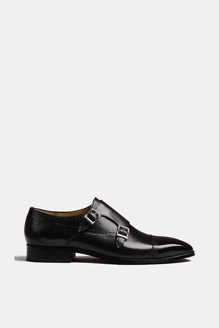 Black Shoes With Monk Cap Toe by Luxuro Formello