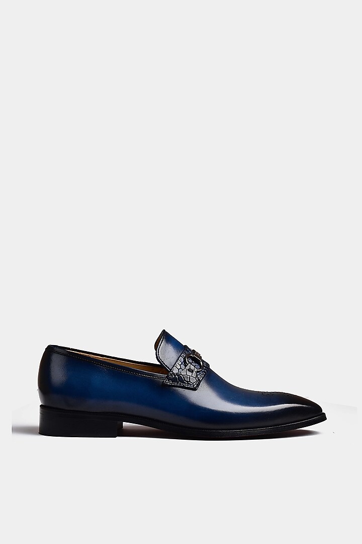 Blue Calf Leather Loafers by Luxuro Formello