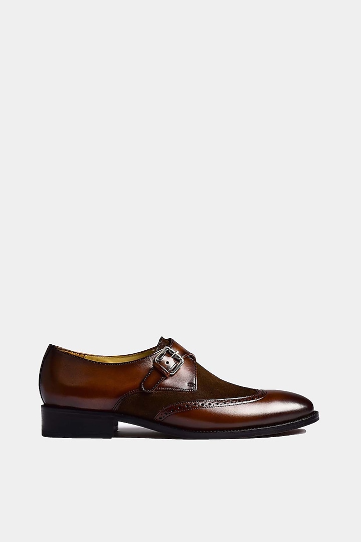 Brown Monk Strapped Shoes by Luxuro Formello