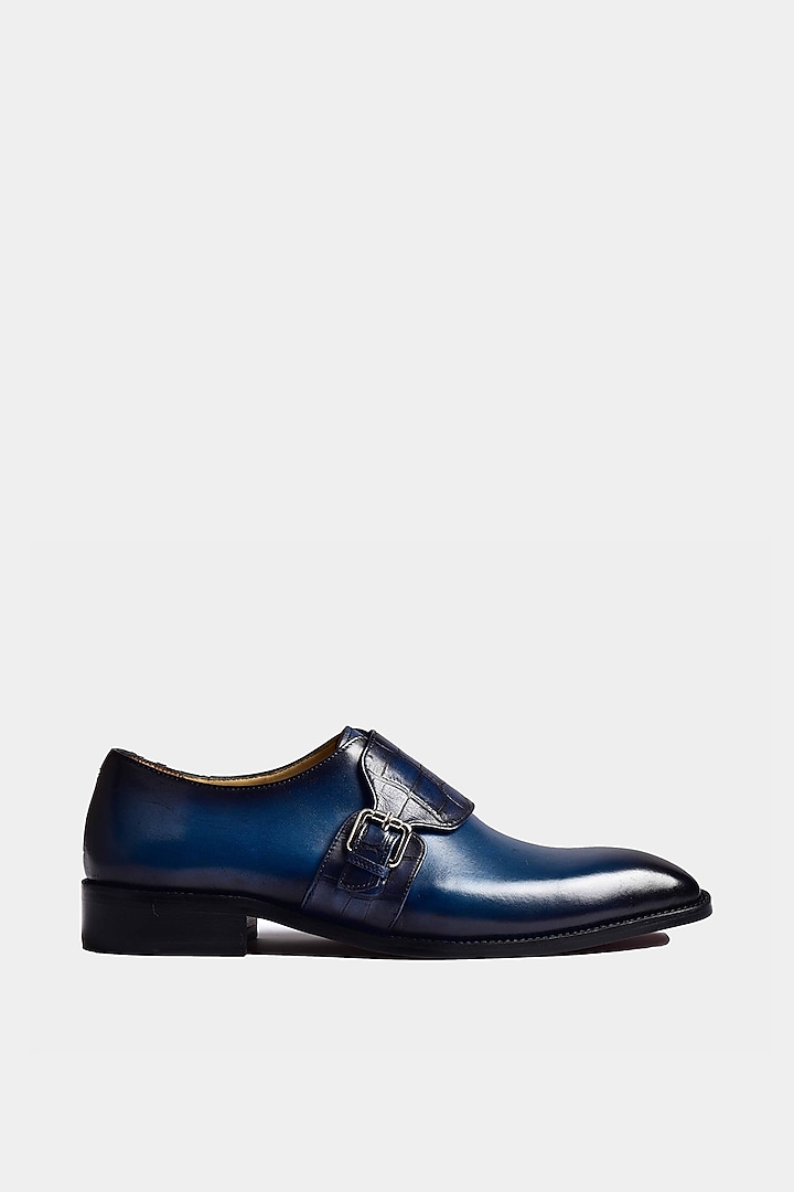 Blue Single Buckle Monk Strapped Shoes by Luxuro Formello