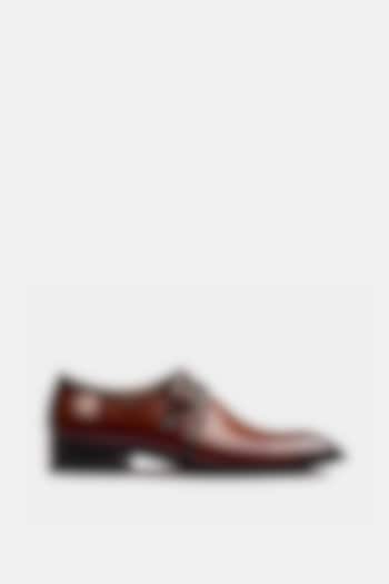Brown Hand Painted Calf Leather Shoes by Luxuro Formello