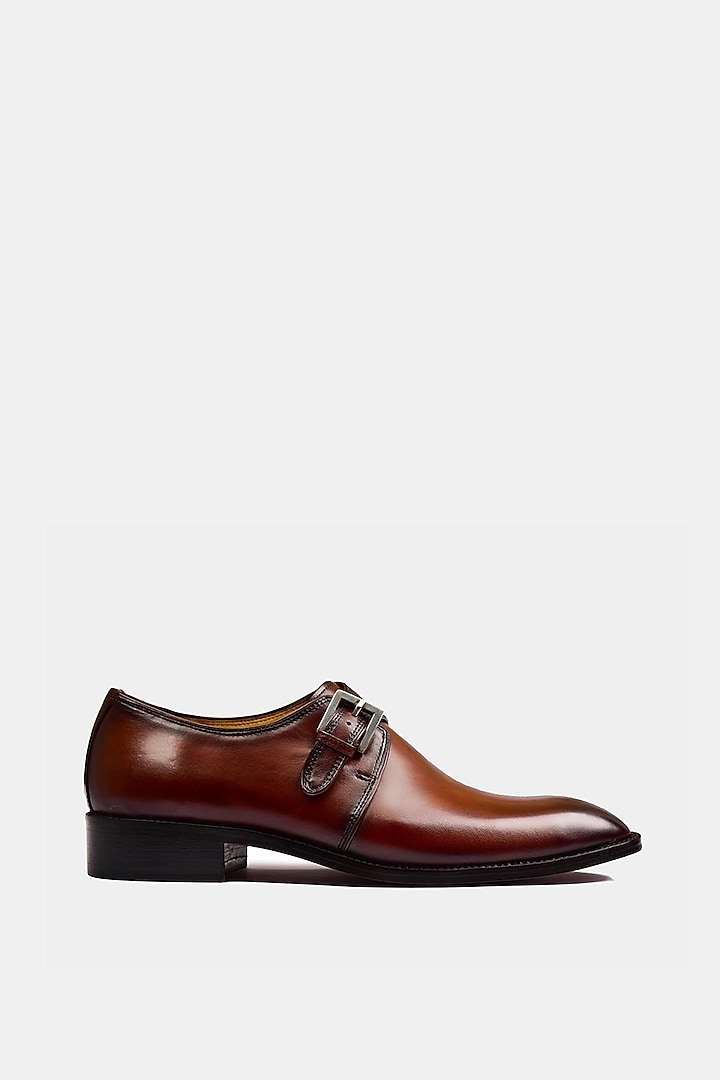 Brown Hand Painted Calf Leather Shoes by Luxuro Formello