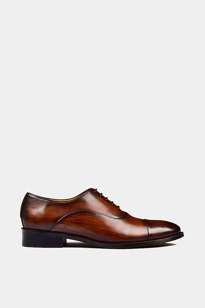 Brown Hand Dyed Lace Up Shoes by Luxuro Formello