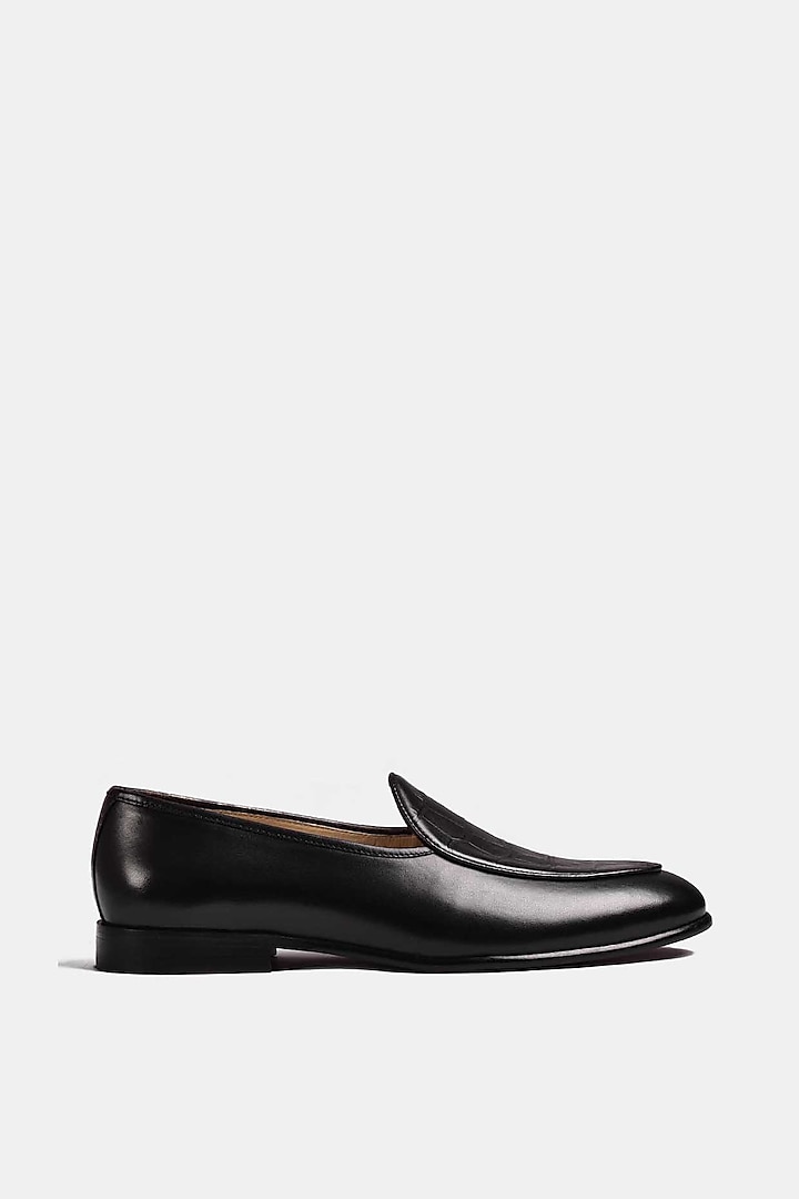 Black Calf Leather Hand Stitched Loafers  by Luxuro Formello
