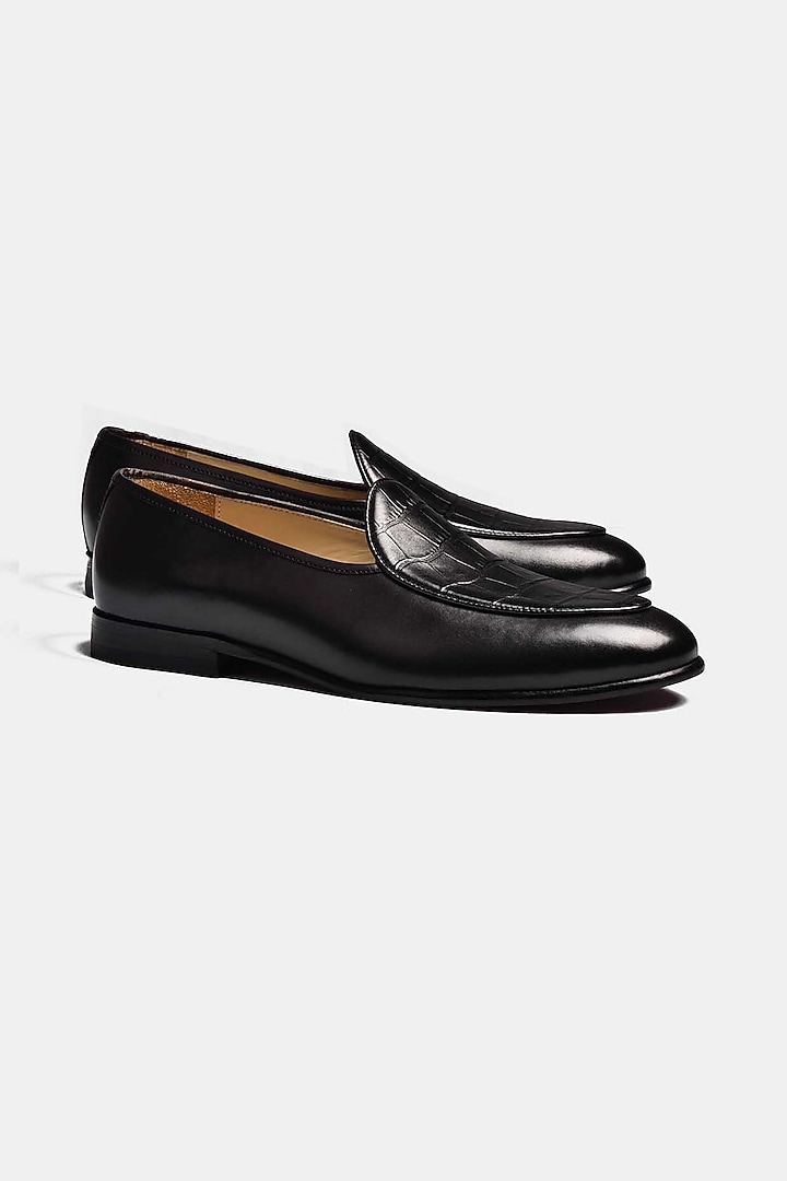 Black Calf Leather Hand Stitched Loafers by Luxuro Formello at Pernia's Pop Up Shop