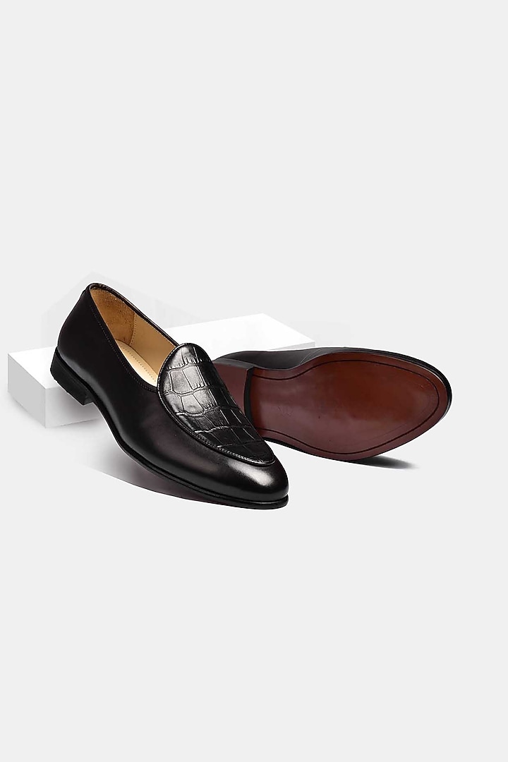 Black Calf Leather Hand Stitched Loafers by Luxuro Formello at Pernia's Pop Up Shop