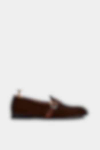 Brown Buckle Strap Loafers by Luxuro Formello