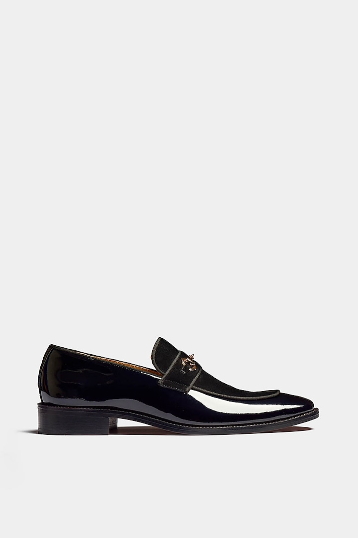 Black Suede Leather Hand Stitched Loafers by Luxuro Formello
