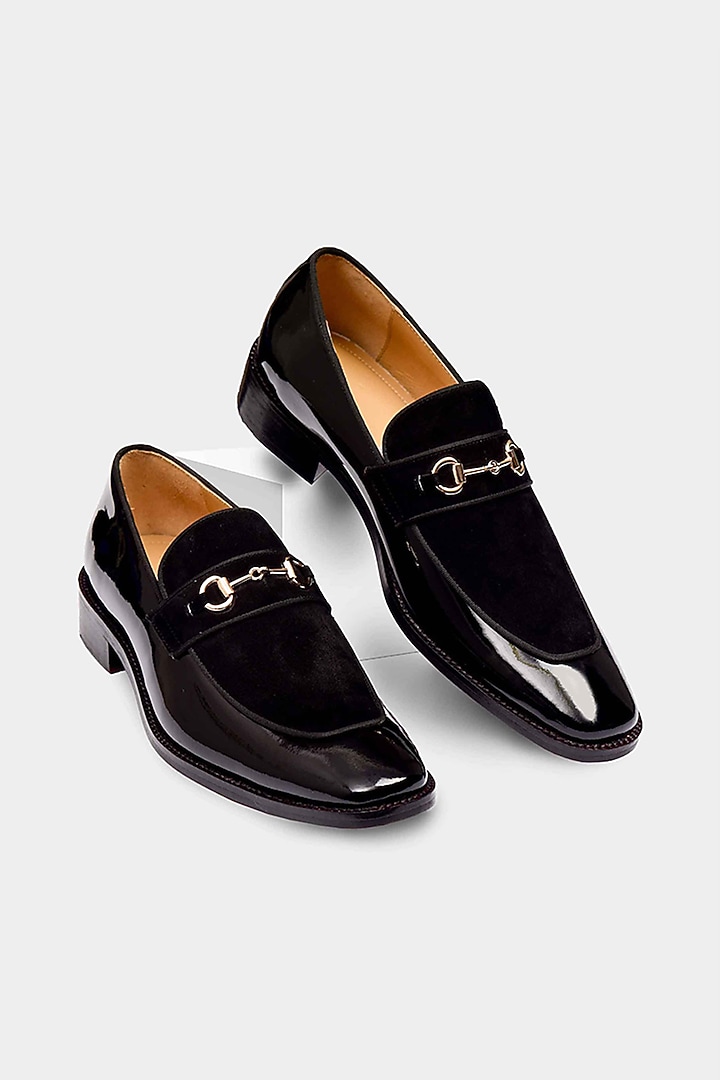 Black Suede Leather Hand Stitched Loafers by Luxuro Formello at Pernia's Pop Up Shop