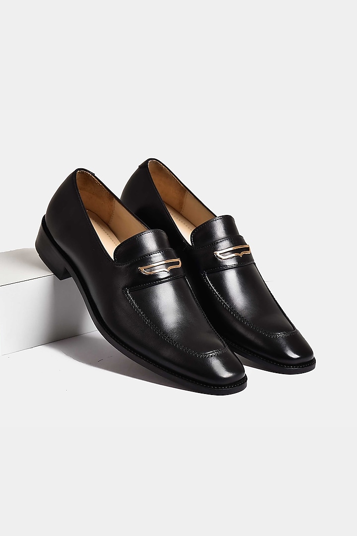 Black Hand Stitched Loafers by Luxuro Formello at Pernia's Pop Up Shop