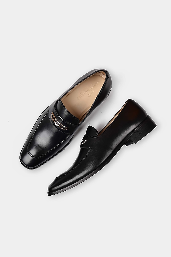 Black Hand Stitched Loafers by Luxuro Formello at Pernia's Pop Up Shop