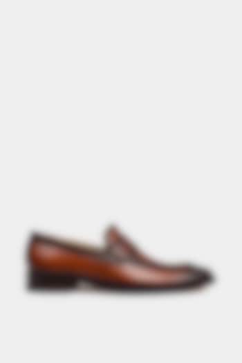 Brown Calf Leather Hand Stitched Loafers by Luxuro Formello