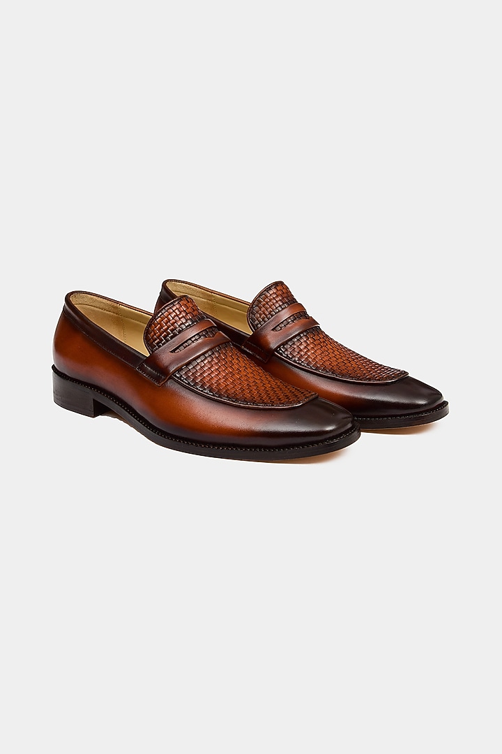 Brown Calf Leather Hand Stitched Loafers by Luxuro Formello at Pernia's Pop Up Shop