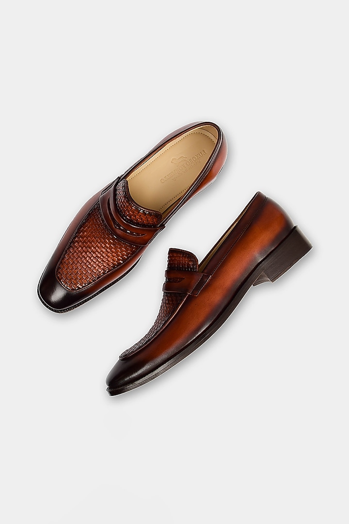 Brown Calf Leather Hand Stitched Loafers by Luxuro Formello at Pernia's Pop Up Shop