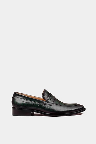 Black Crocodile Textured Loafers by Luxuro Formello