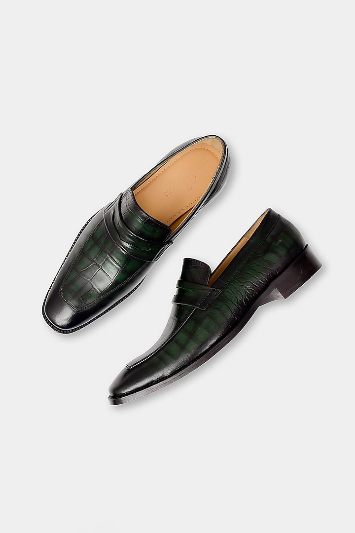 Black Crocodile Textured Loafers by Luxuro Formello at Pernia's Pop Up Shop