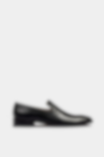 Black Hand Stitched Calf Leather Loafers by Luxuro Formello