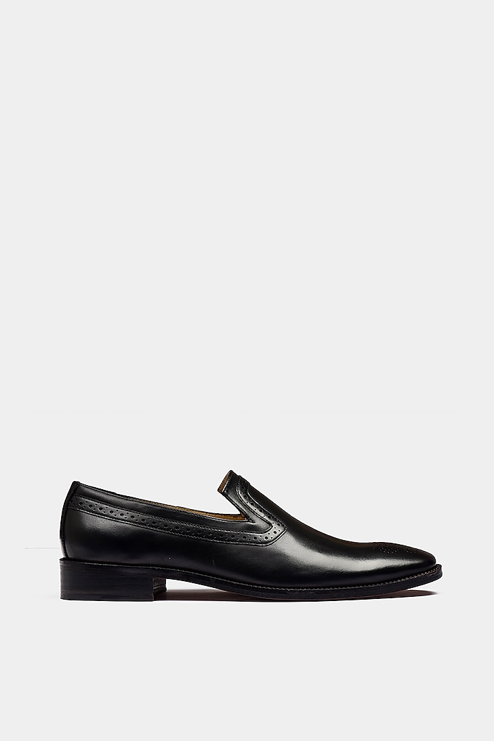 Black Hand Stitched Calf Leather Loafers by Luxuro Formello