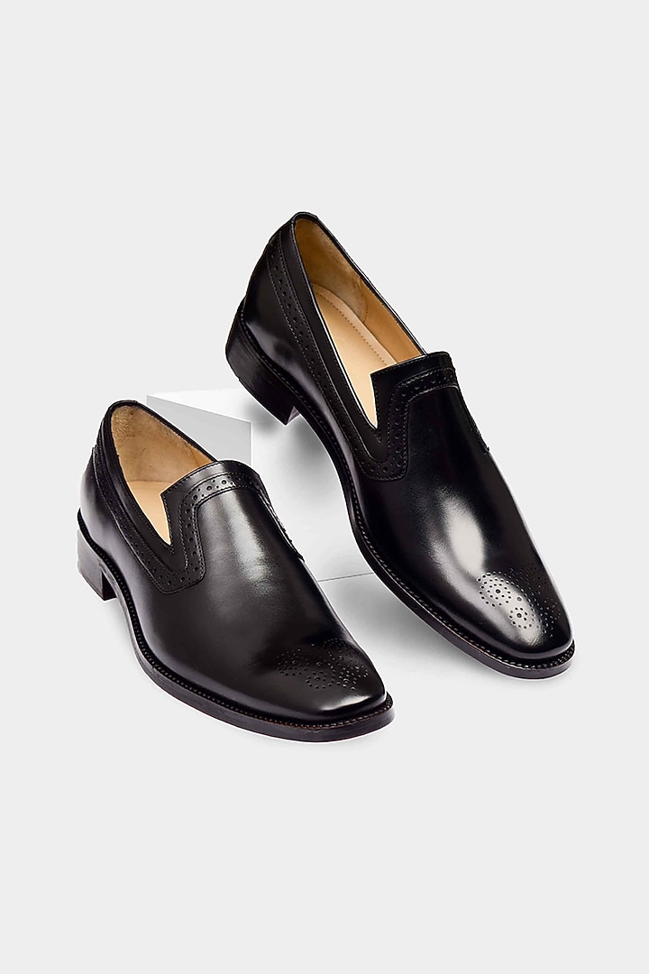 Black Hand Stitched Calf Leather Loafers by Luxuro Formello at Pernia's Pop Up Shop