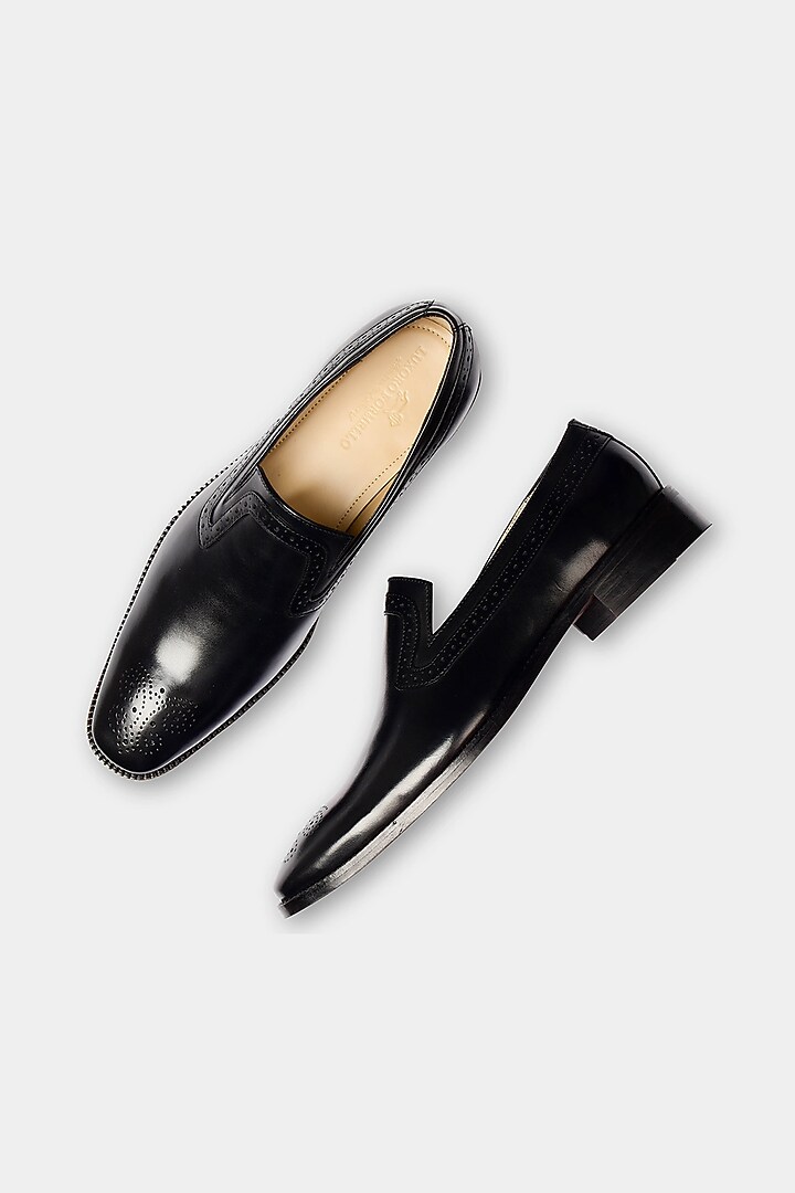 Black Hand Stitched Calf Leather Loafers by Luxuro Formello at Pernia's Pop Up Shop