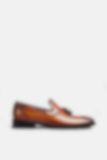 Brown Calf Leather Loafers With Tassels by Luxuro Formello