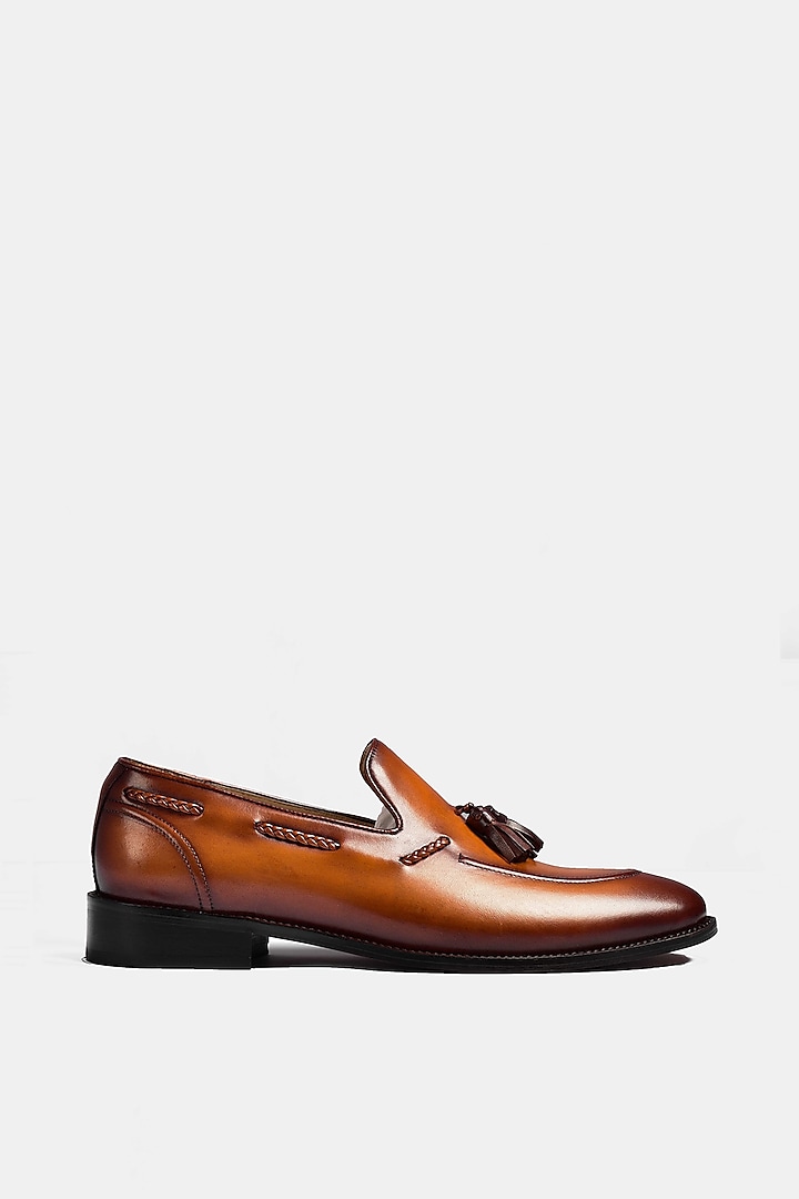 Brown Calf Leather Loafers With Tassels by Luxuro Formello