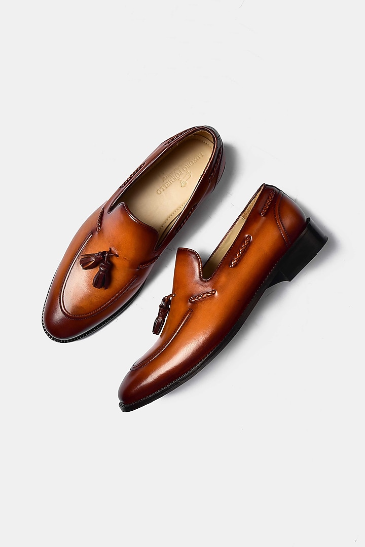 Brown Calf Leather Loafers With Tassels by Luxuro Formello at Pernia's Pop Up Shop