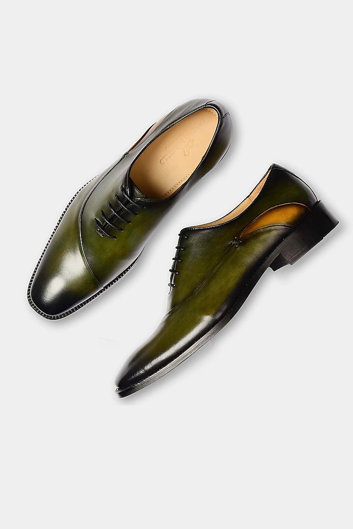 Green Hand Painted Shoes by Luxuro Formello