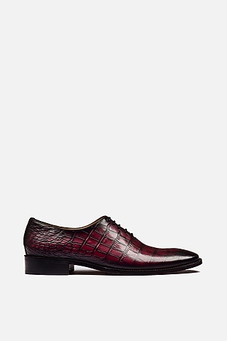 Wine Crocodile Textured Shoes by Luxuro Formello