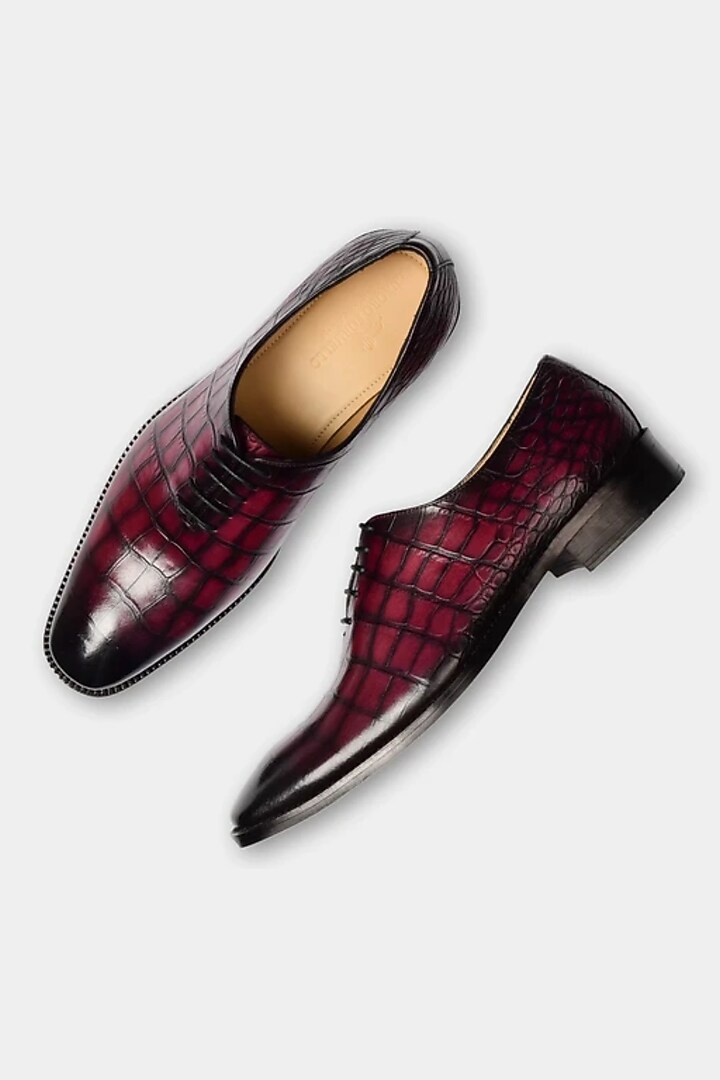 Wine Crocodile Textured Shoes by Luxuro Formello at Pernia's Pop Up Shop