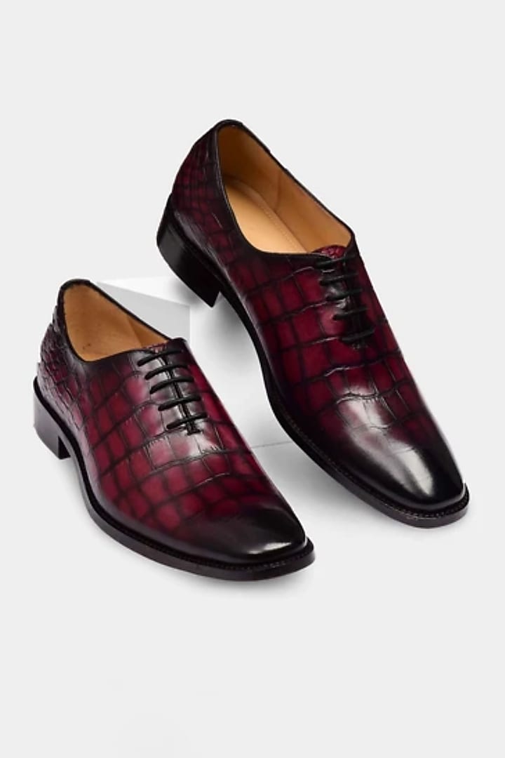 Wine Crocodile Textured Shoes by Luxuro Formello at Pernia's Pop Up Shop