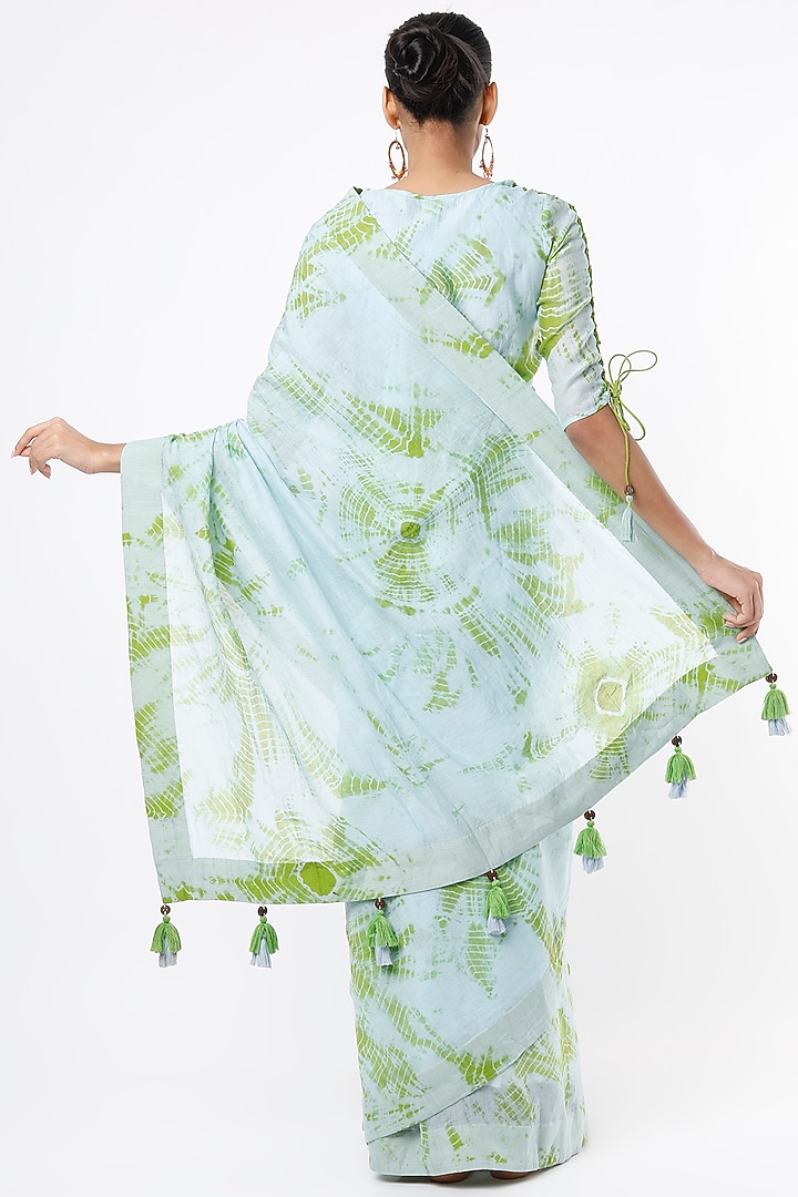 Blue & Green Maheshwari Silk Festive Saree Set by Lugda by DIHI at Pernia's Pop Up Shop
