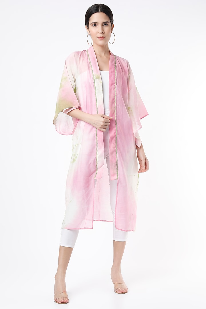 Blush Pink Tie-Dye Kimono Jacket by Lugda by DIHI