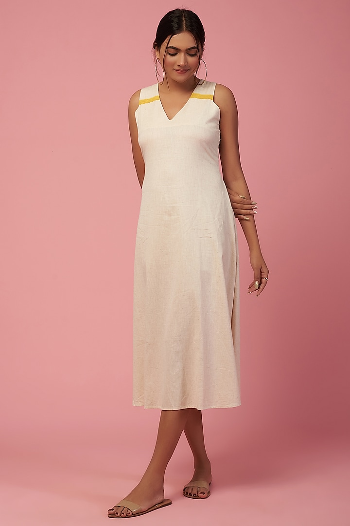 Off-White Khadi Cotton Dress by Lugda by DIHI