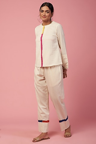 Off-White Khadi Cotton Collared Straight Tunic by Lugda by DIHI
